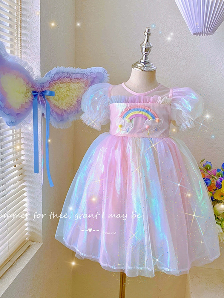 Autumn and Winter Children's Rainbow Wings Tulle Tutu Dress