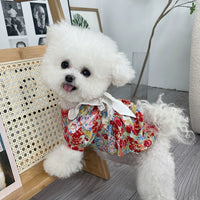 MIJIA Pet Clothes Spring/Summer New Arrival Jardin Monet Bows Floral Skirt Teddy Bichon Dog Cat Outwear