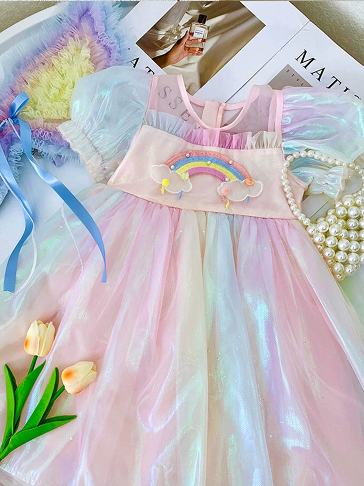 Autumn and Winter Children's Rainbow Wings Tulle Tutu Dress