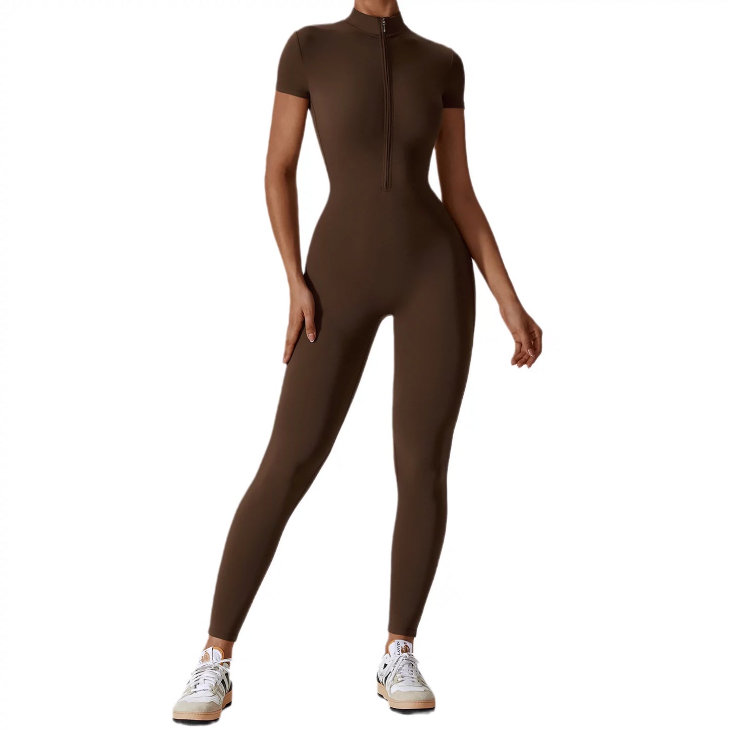 2023 Fashion Zipper Short Sleeve Pants Nude Feel Yoga Jumpsuit Women's Outwear Fitness Sports One-Piece Bodysuit