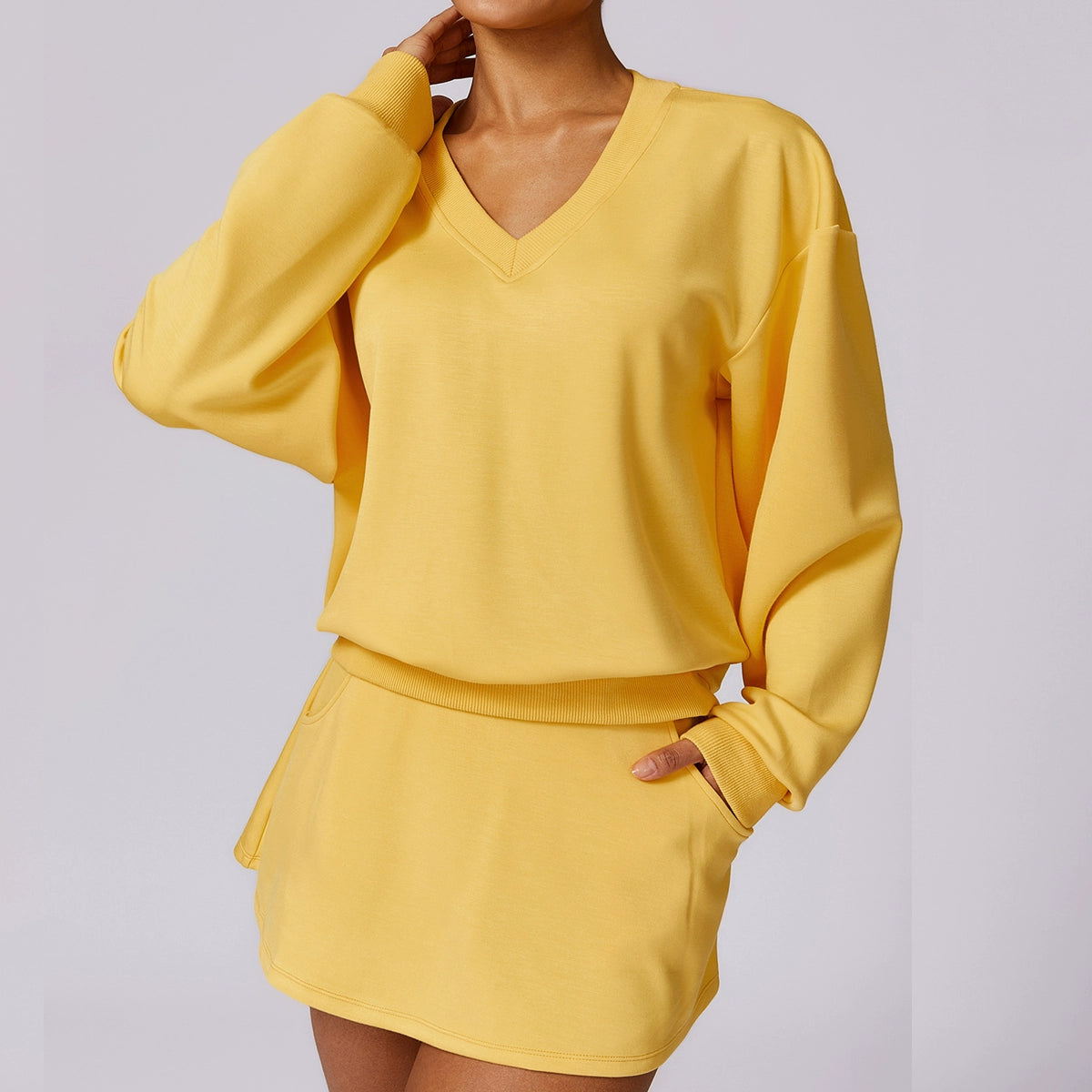 Fashion Spring Knitting Long Sleeve Sweatshirt Tops Outdoor Keep Warm Pullover All-Matching Loose-Fitting Casual Pullover V Neck