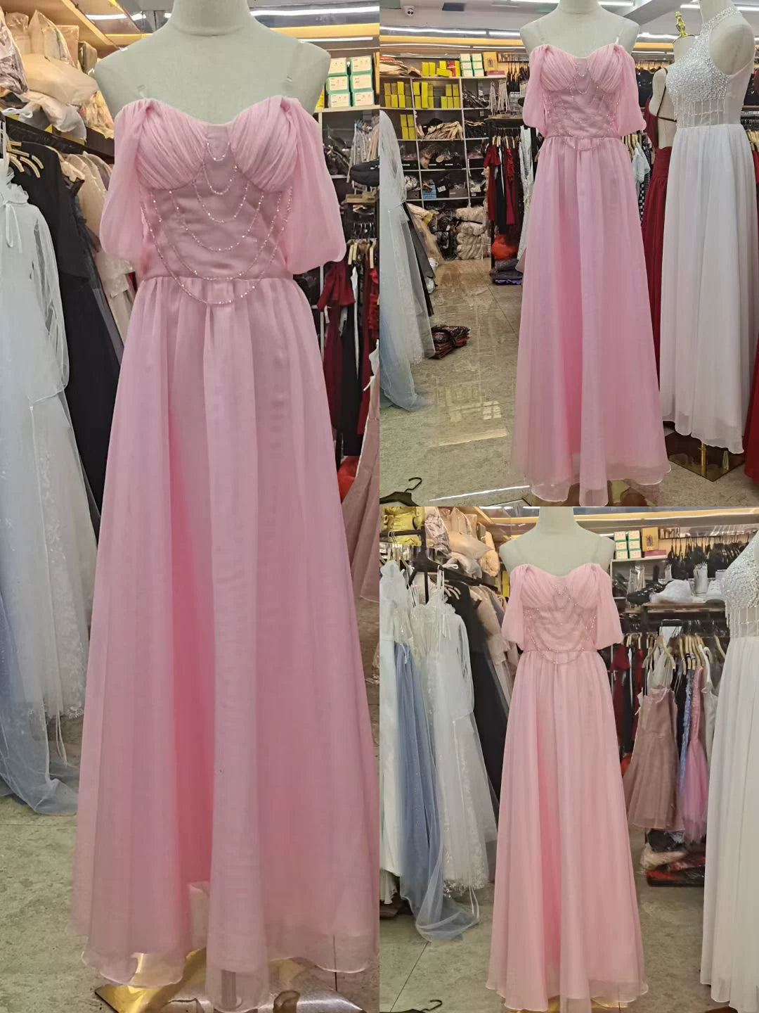 2 Chiffon Hand-Stitched Super Fairy Fluttering Nightclub Bar KTV Model Catwalk Evening Dress Covering Belly Thin Pink