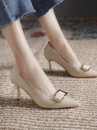 Middle Heel Hong Kong Spring Low-Cut Square Buckle All-Matching High Heels