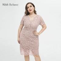 V Neck Gentle plus Size Slim-Fit Sheath Dress Lace