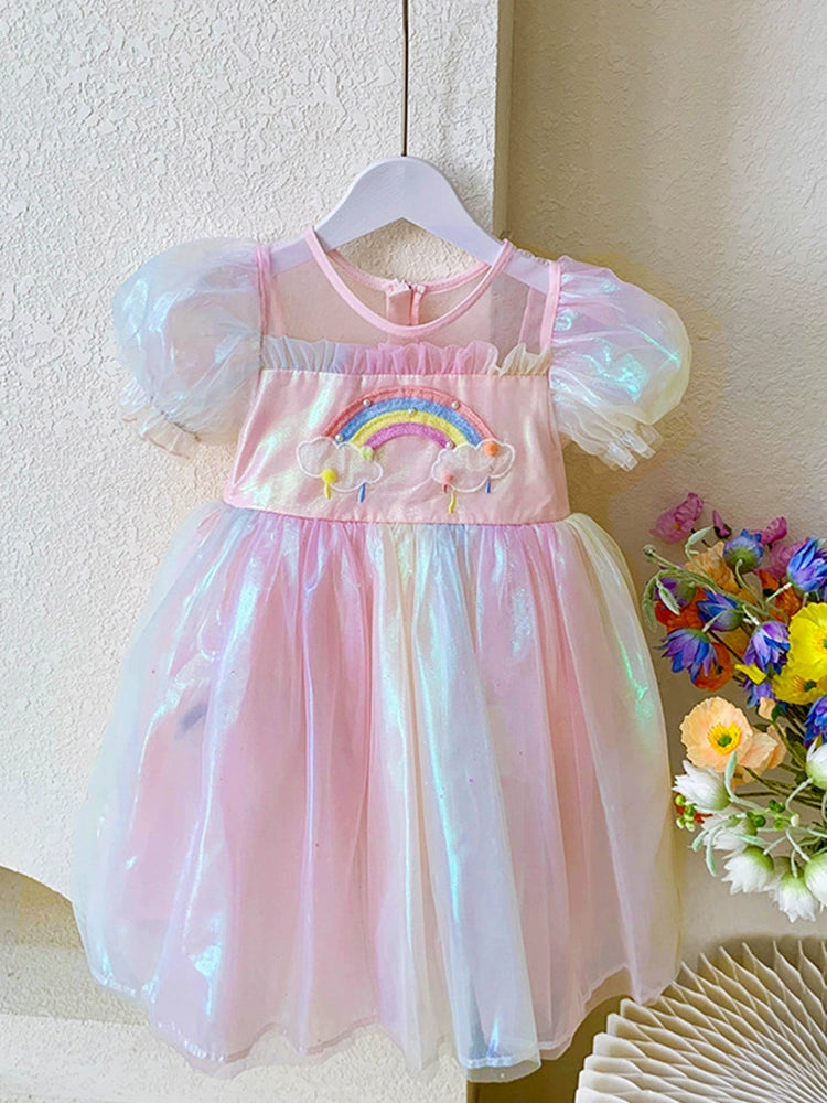 Autumn and Winter Children's Rainbow Wings Tulle Tutu Dress