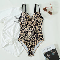 With Chest Pad Push up Meat-Covering Sleeveless Backless Gyaru Leopard Print One-Piece Swimsuit Gyaru Sexy Swimsuit