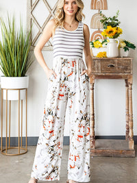 Fashion High Waist Thin Slim Striped Floral Jumpsuit