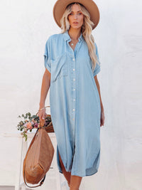 Fashion Loose Long One-Piece Summer Short-Sleeved Shirt Dress