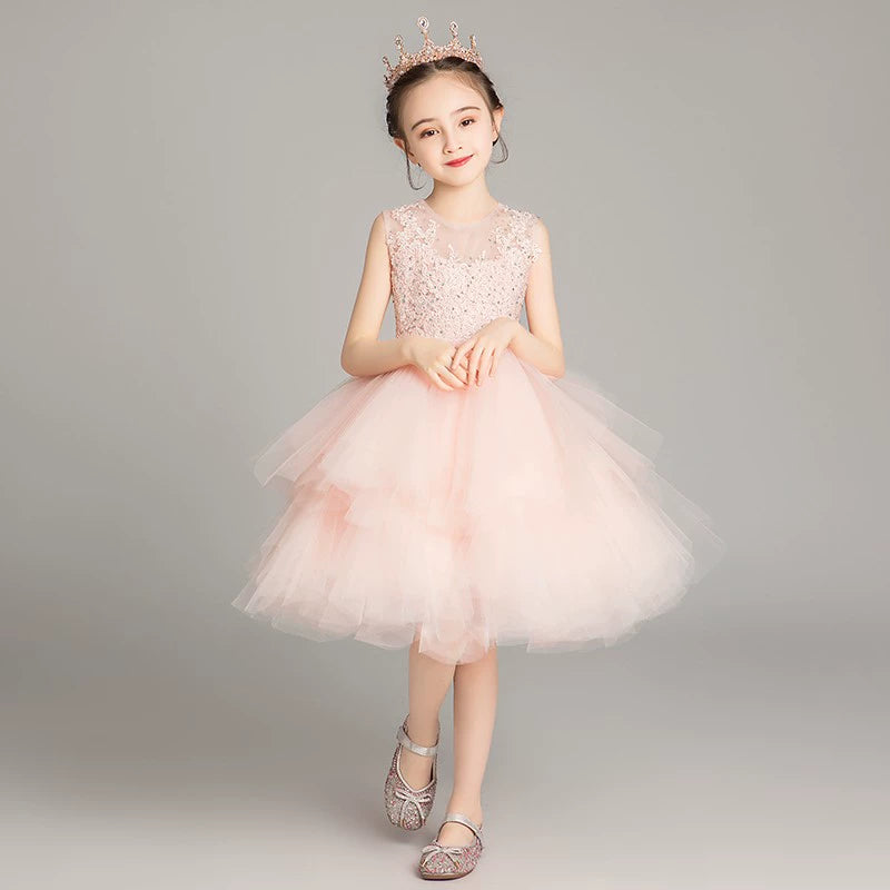 Princess Dress Girls Tulle Tutu Little Girls Western Style Flower Girl Wedding Dress Host Performance Wear Children's Catwalk Dress