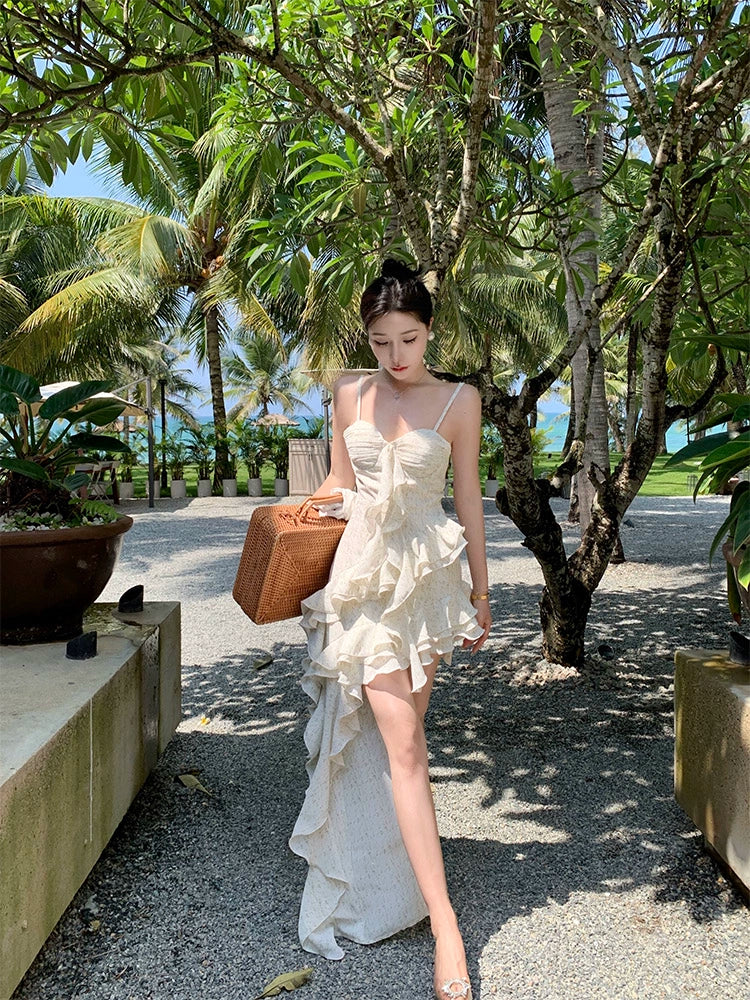 Level Asymmetrical Vacation Fairy Spaghetti-Strap Dress