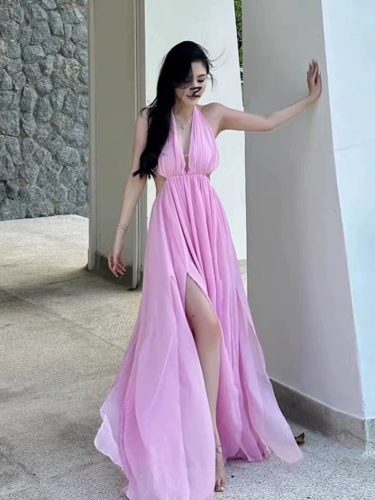 Super Fairy Dopamine Hainan Sanya Thailand Halterneck Long Dress