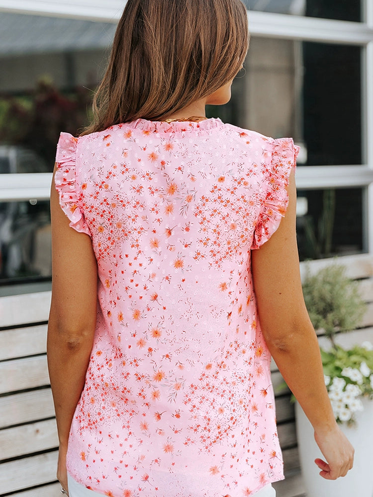 Ruffles Sleeveless Fashion Floral Outerwear Vest