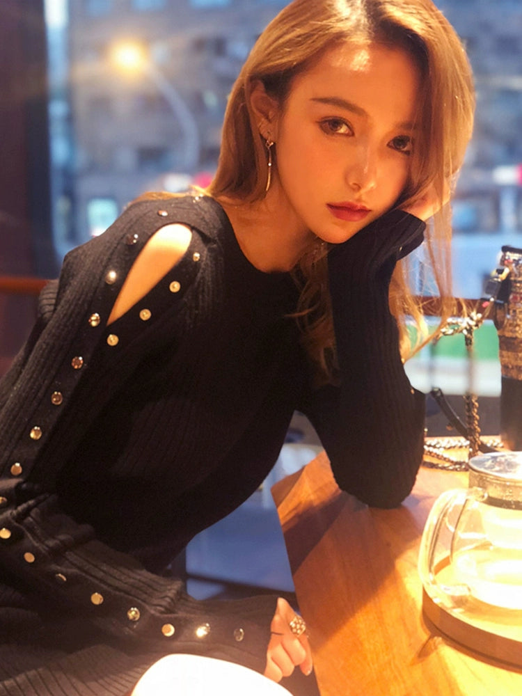 Inspirational Skirt off-Shoulder Black Slim Knit