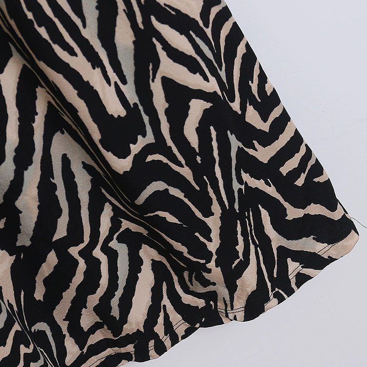 Export Retro Crew Neck Zebra Print Short Sleeve Dress