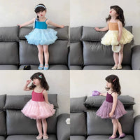 Korean Style Girl Dress Summer Dress Pettiskirt 2024 New Arrival Girl Princess Dress Fashion Baby Performance Dance Skirt