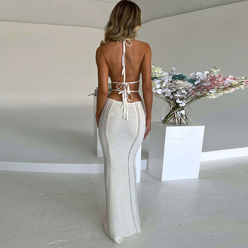 Women's Low-Cut Backless Sexy Hip Skirt See-through Halter