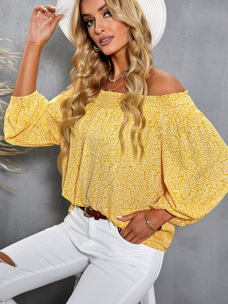 Off-the-Shoulder Fashion off-Neck Trendy Loose Chiffon Shirt