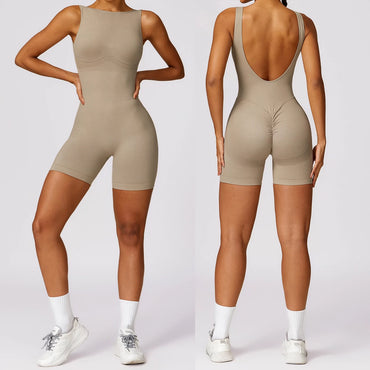 2024 Fashion Seamless Hollow-out Beauty Back Yoga One-Piece Tight Exercise Fitness Hip Lifting Yoga Jumpsuit without Chest Pad