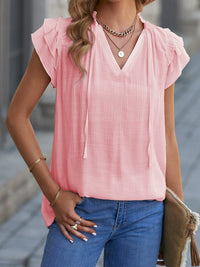 Loose V-neck Casual Pure Color Pullover Short Sleeve Tops