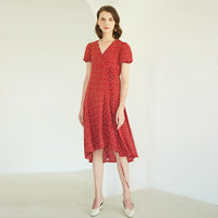 PISN Red French Retro Elegant Short Sleeve Dress