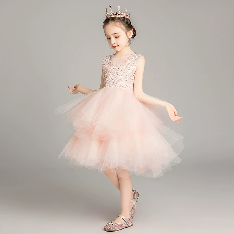 Princess Dress Girls Tulle Tutu Little Girls Western Style Flower Girl Wedding Dress Host Performance Wear Children's Catwalk Dress