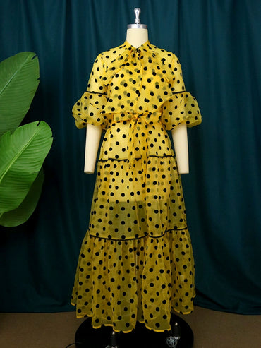 European and American-Style plus Size Polka Dot Long Dress