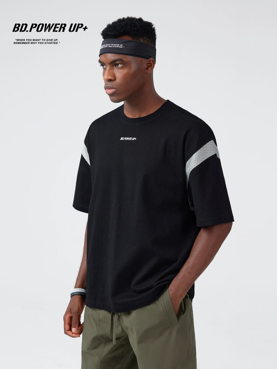 Thin Men's Minimalist Mesh Panel Black Loose Short Sleeves