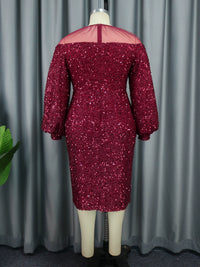 Fashion plus Size Patchwork Sequined Dress Dress Mesh