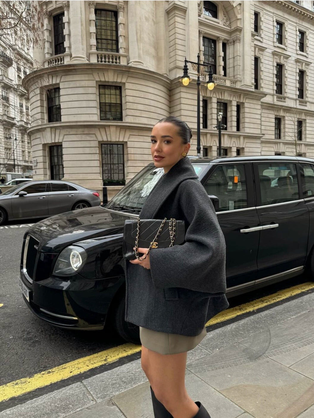 Miu Double Waist Stylish Niche Style Solid Color Skirt