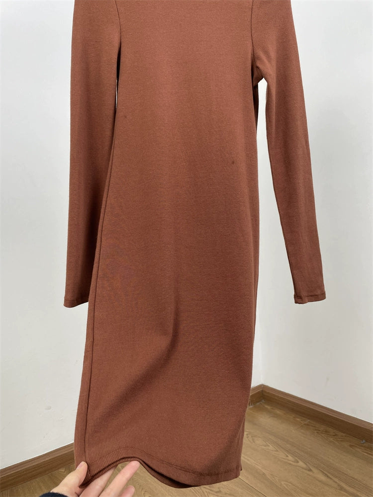 Australia Pure Cotton Mock-Neck Casual Knitted Dress