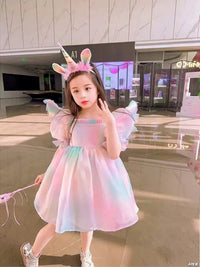 Girls' Dress Summer New Little Girls' Rainbow Skirt Western Style Children's Butterfly Wings Princess Dress Performance Dress