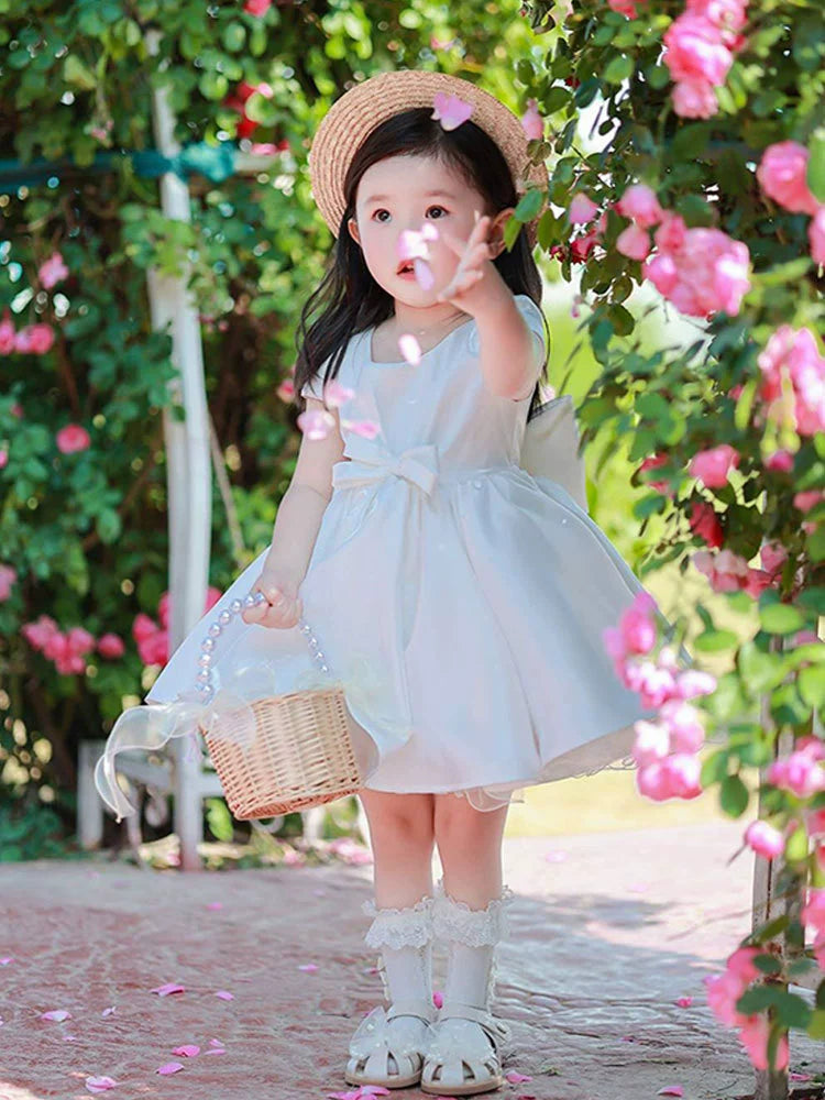 Children's Summer White Puffy Wedding Dress Lolita Flower Wedding Baby Girl Birthday Dress Flower Girl Wedding Dress