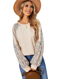 Autumn and Winter European and American Leopard Splicing Lantern Sleeve Casual T-shirt