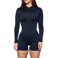 Baoshun Knitted Jumpsuit European and American Zipper Long-Sleeved Shorts Yoga Sports Fitness Jumpsuit Jumpsuit