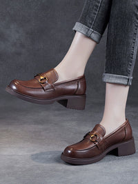 Limited 2023 Latest Handmade Loafers Cowhide Leather Vintage Leather Shoes Women's High Heel Shoes Thick Sole Spring Shoes