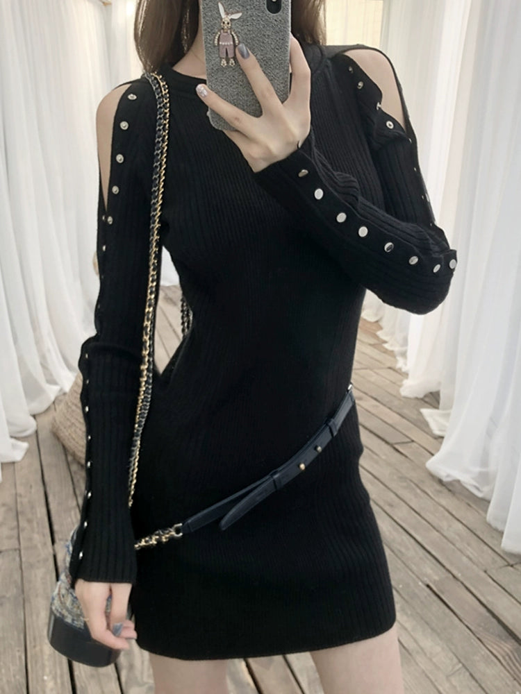 Inspirational Skirt off-Shoulder Black Slim Knit