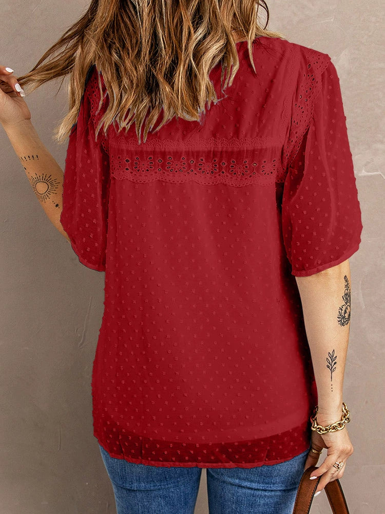 Europe and America Creative Patchwork round Neck Casual Top Short Sleeve