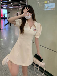 Polo Letter Embroider Sweet and Spicy Waist-Tight Slim Looking Dress