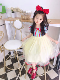 Girl Snow White Dress Summer Kids Short Sleeve Fashionable Princess Dress Girl Tulle Tutu Skirt Birthday Dress