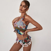 Bikinis Two-piece Set Women 2024 New Contrast Color Wave Domi Yafeng Surfing Split Swimsuit Bikini Set