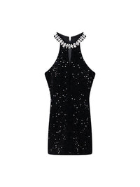 Exquisite Rhinestone Socialite Glitter A- line Skirt Halterneck