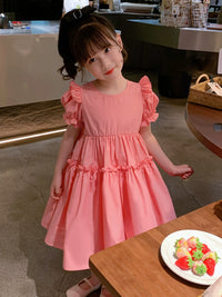 Children's Beautiful Back Stylish Puff Sleeve Dress Summer Clothes