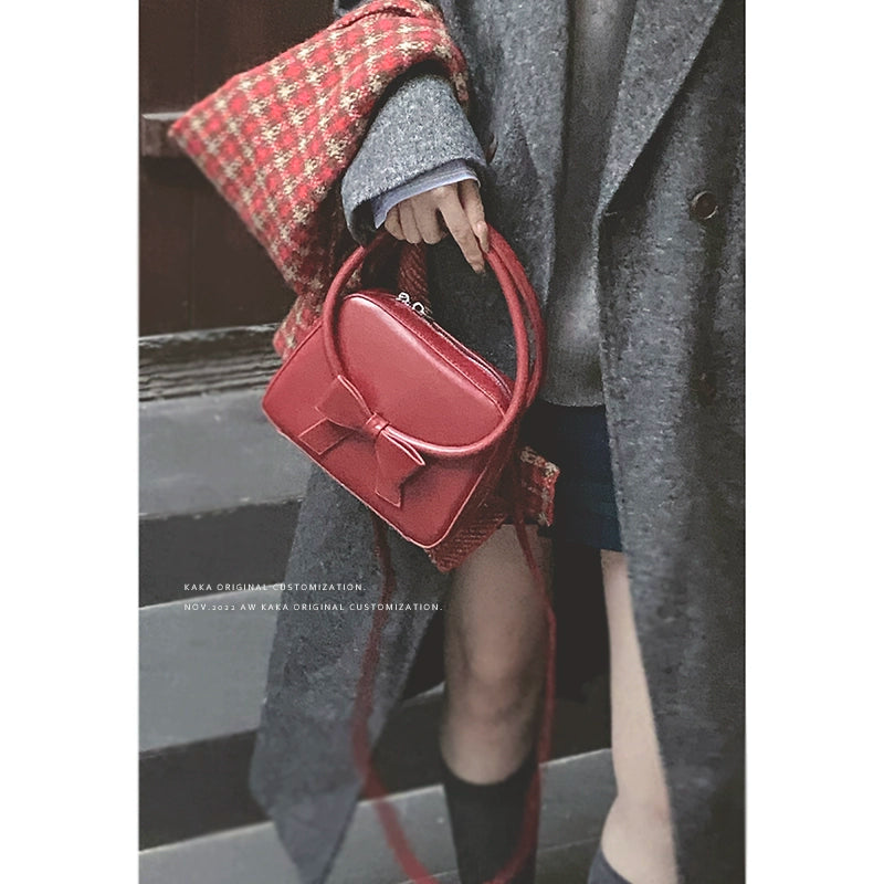 Women's Red Fashion Bowknot Shoulder Small Square Bag