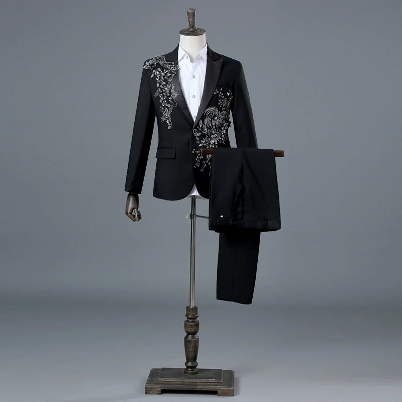 British Style Court Dress Sequined Diamonds Embroidered Suit Suit Men's Designer Studio Wedding Suit Costume