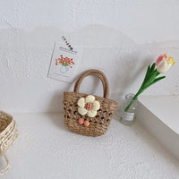 INS Summer Kids Straw Woven Bag Girl Rattan Flower Hand Bag Princess Retro and Fashion All-Matching Accessory Bag