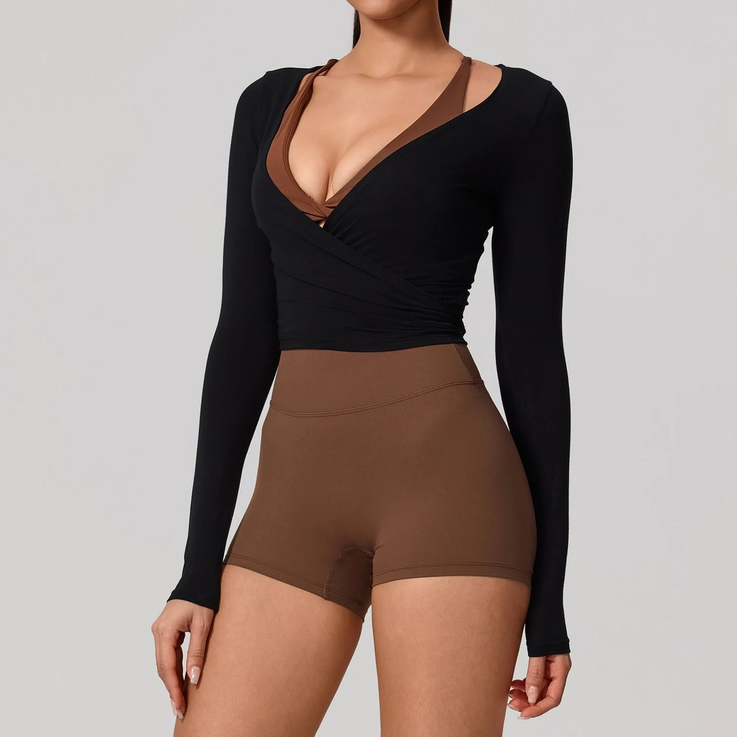 Hearuisavy Summer Women's Yoga Shirt Long Sleeve Sportswear Gym Breathable Quick Dry Sports Top Pilates Dance Ballet Wrap Tops