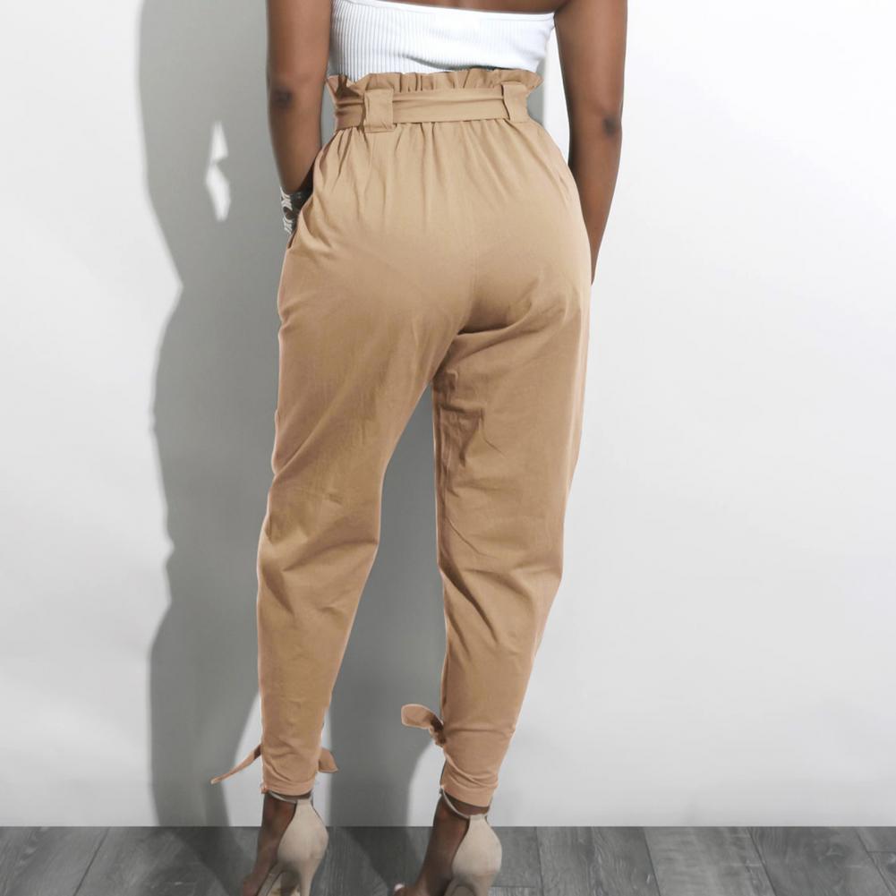 High Waist All-Match Casual Pants Small Feet Woman Long Pants Slant Pockets Women Ankle-length Belt Harem Trousers Streetwear