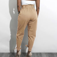 High Waist All-Match Casual Pants Small Feet Woman Long Pants Slant Pockets Women Ankle-length Belt Harem Trousers Streetwear