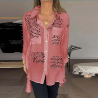 Women Fashion Button Shirt Blouses 2024 Turn Down Collar Long Sleeve Letter Print Shirts For Women Casual Loose Office Shirts