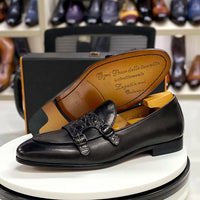 Luxury Men's Genuine Cow Leather Dress Shoes Green Black Slip-on Loafer Monk Strap Buckle Casual Business Wedding Footwear